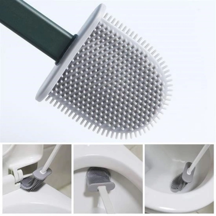 Wall-Mountable Lid Hanging Toilet Brush Set with Soft Silicone Head