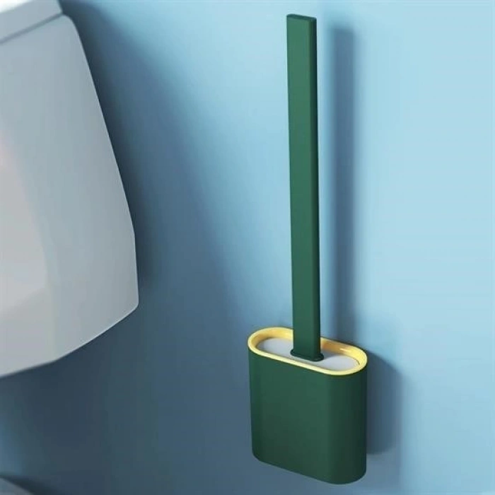 Durukar® Wall-Mountable Lidded Hanging Toilet Soft Silicone Bristle Brush Set