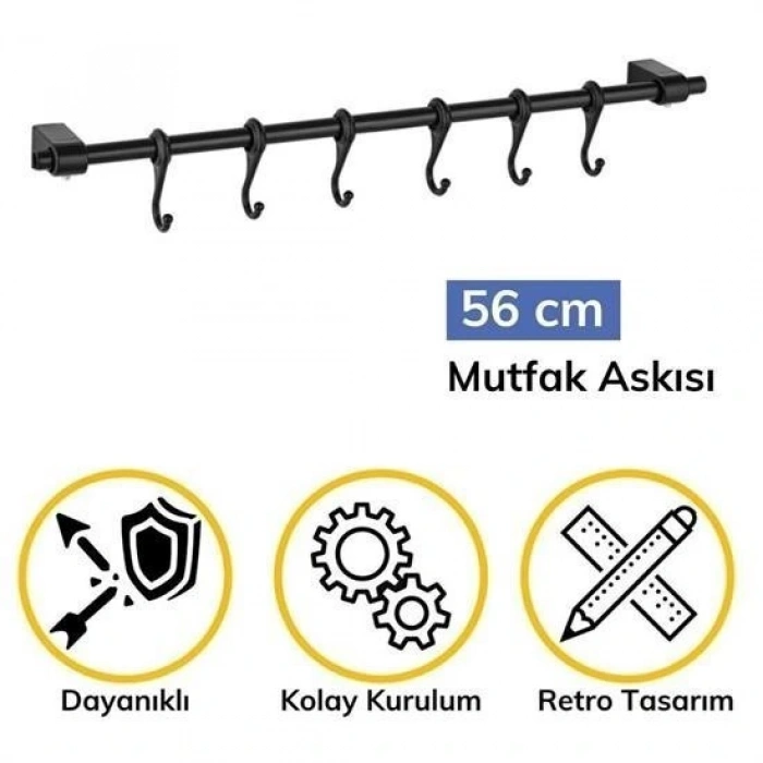 Durukar® Duvara Monte Edilen 6 Kancalı Dekor Kaşıklık ve Kupa Askısı