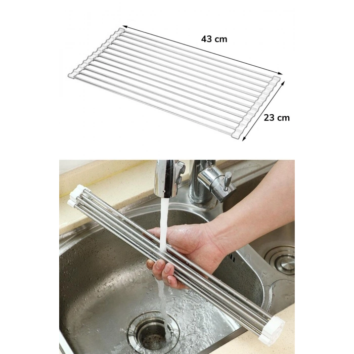 Durukar® Evye Üstü Katlanır Nihale Paslanmaz Çelik Pratik Sebze Meyve Bulaşık Kurutma Süzgeci