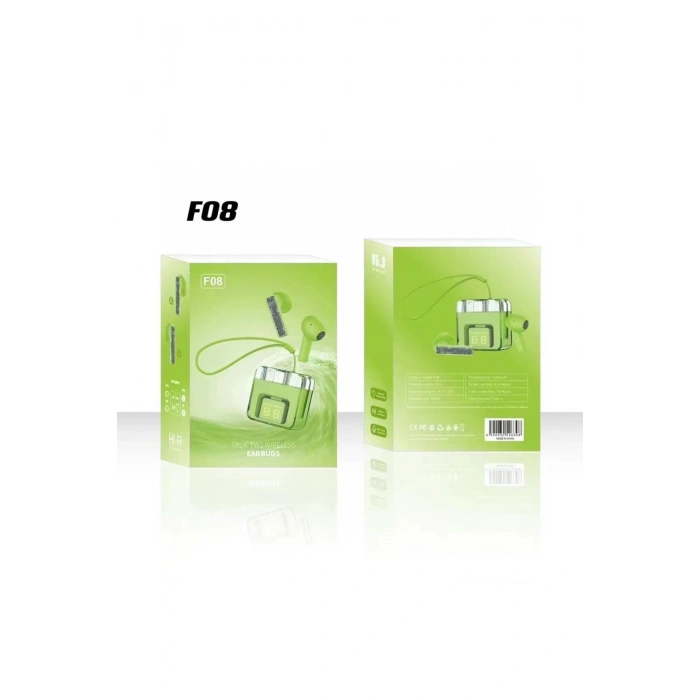 Durukar®  F08 Dijital Şarj Göstergeli TWS Bluetooth Kulaklık - Yeşil