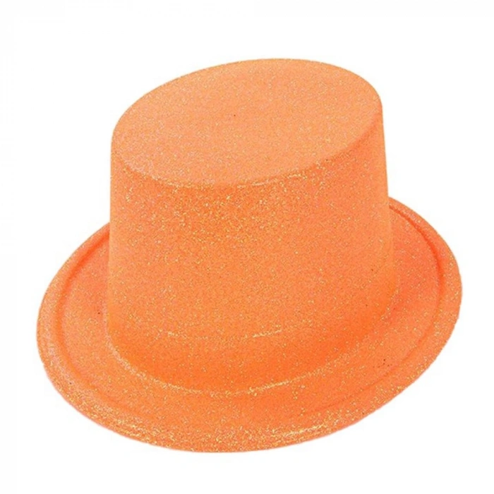 Durukar® Floresan Turuncu Renk Simli Uzun Fötr Melon Şapka 12 cm