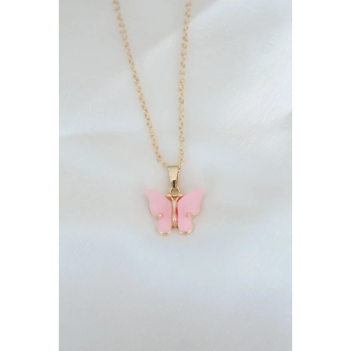 Durukar® Gold Kaplama Pembe Sedefli Kelebek Kolye