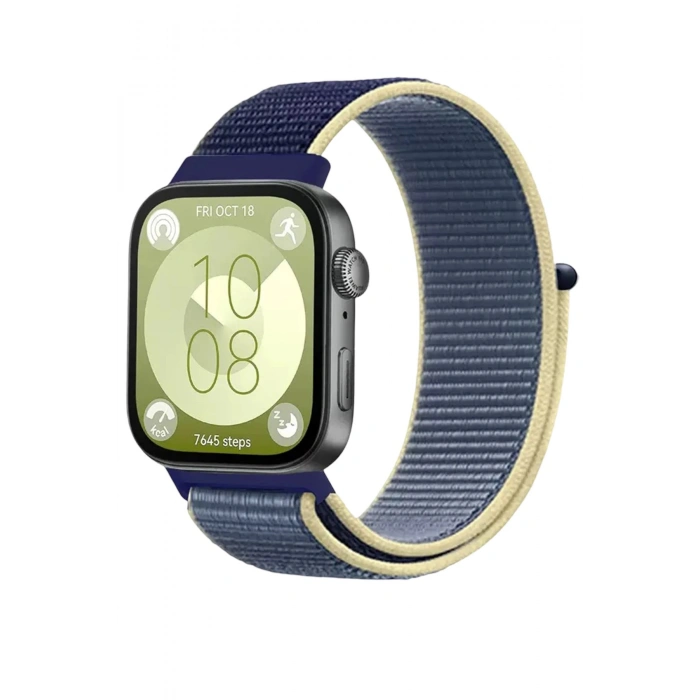 Durukar®  Huawei Fit 4 Hasırlı Cırtcırtlı Kordon - Sarı-Lacivert