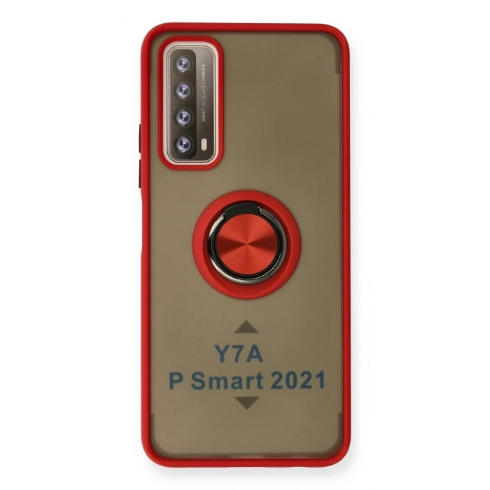 Durukar®  Huawei P Smart 2021 Kılıf Montreal Yüzüklü Silikon Kapak - Kırmızı