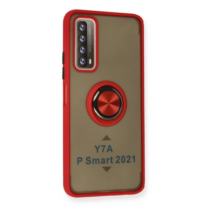 Durukar®  Huawei P Smart 2021 Kılıf Montreal Yüzüklü Silikon Kapak - Kırmızı