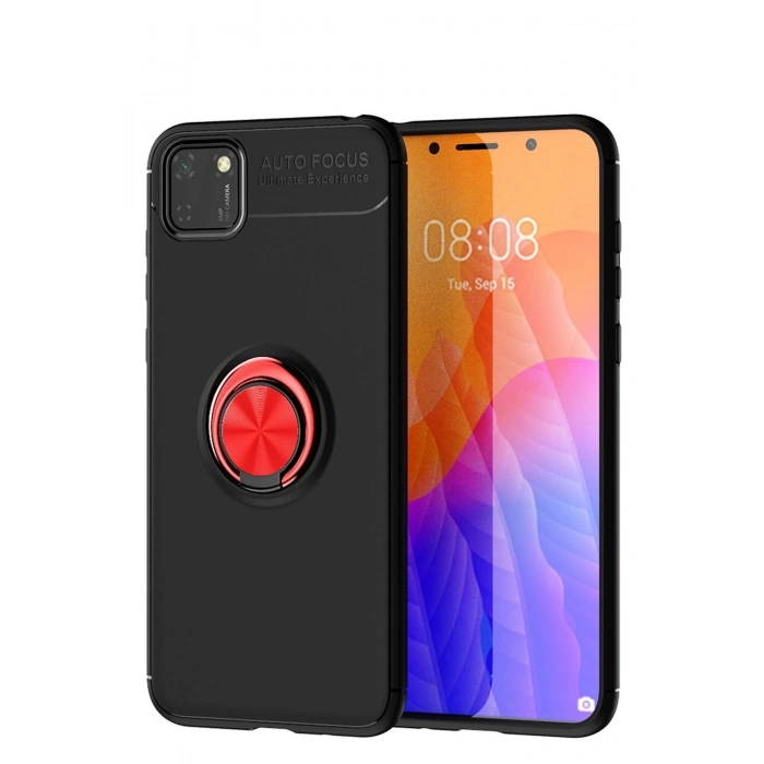 Durukar®  Huawei Y5P Kılıf Range Yüzüklü Silikon - Siyah-Kırmızı