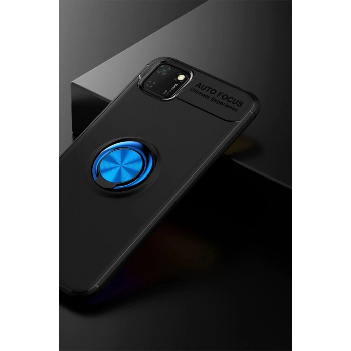 Durukar®  Huawei Y5P Kılıf Range Yüzüklü Silikon - Siyah-Mavi