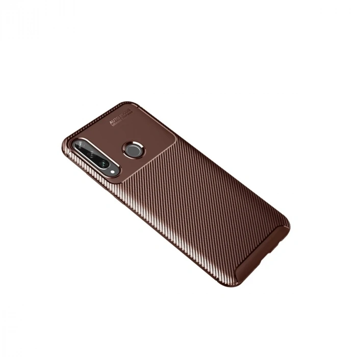 Durukar®  Huawei Y6P Kılıf Auto Focus Karbon Kapak - Kahverengi