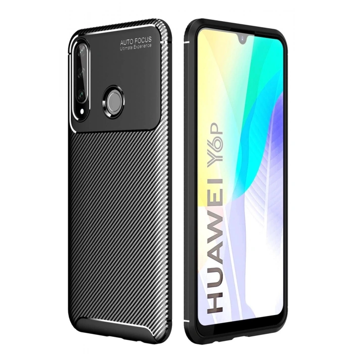 Durukar®  Huawei Y6P Kılıf Auto Focus Karbon Kapak - Siyah