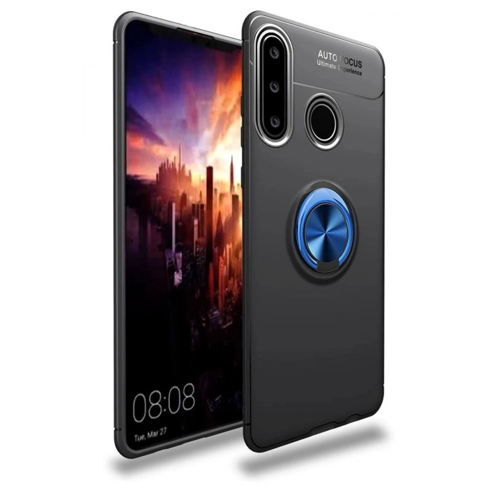 Durukar®  Huawei Y6P Kılıf Range Yüzüklü Silikon - Siyah-Mavi