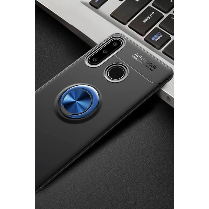 Durukar®  Huawei Y6P Kılıf Range Yüzüklü Silikon - Siyah-Mavi
