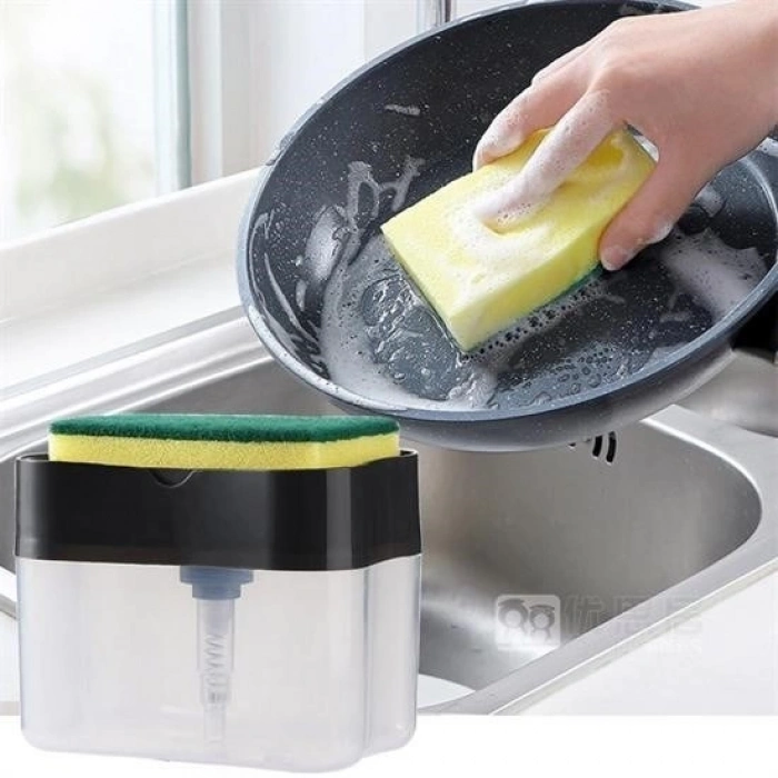 Durukar® Two-in-One Push Practical Liquid Soap Dispenser Pump and Dishwashing Sponge Holder