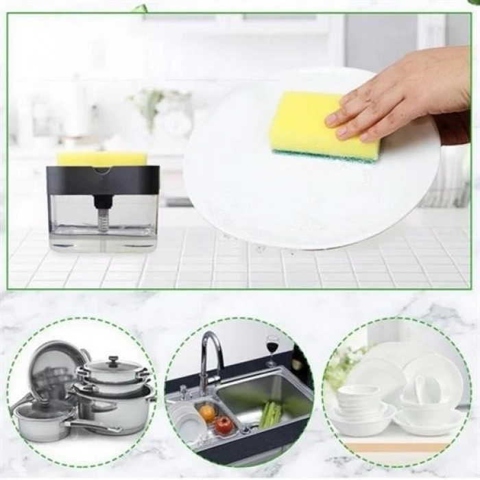 Durukar® Two-in-One Push Practical Liquid Soap Dispenser Pump and Dishwashing Sponge Holder