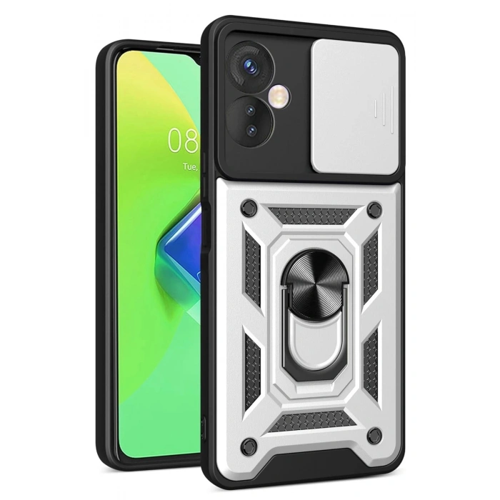 Durukar®  İnfinix Hot 30 4G Kılıf Pars Lens Yüzüklü Silikon - Gümüş