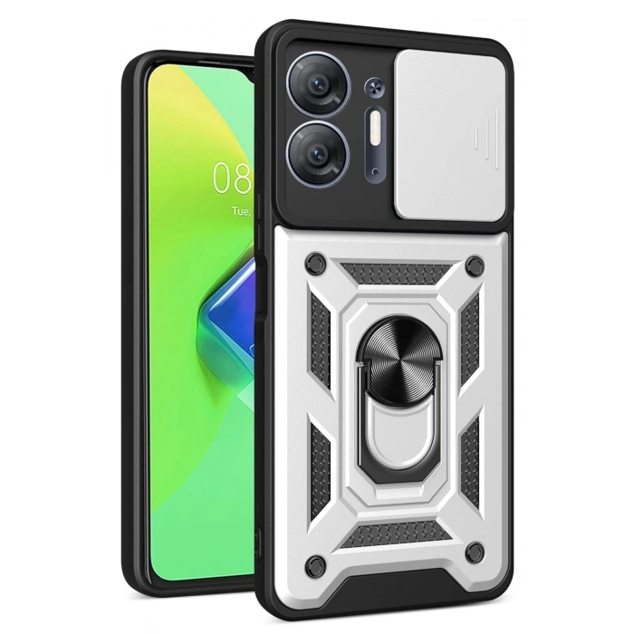 Durukar®  İnfinix Hot 30 5G Kılıf Pars Lens Yüzüklü Silikon - Gümüş