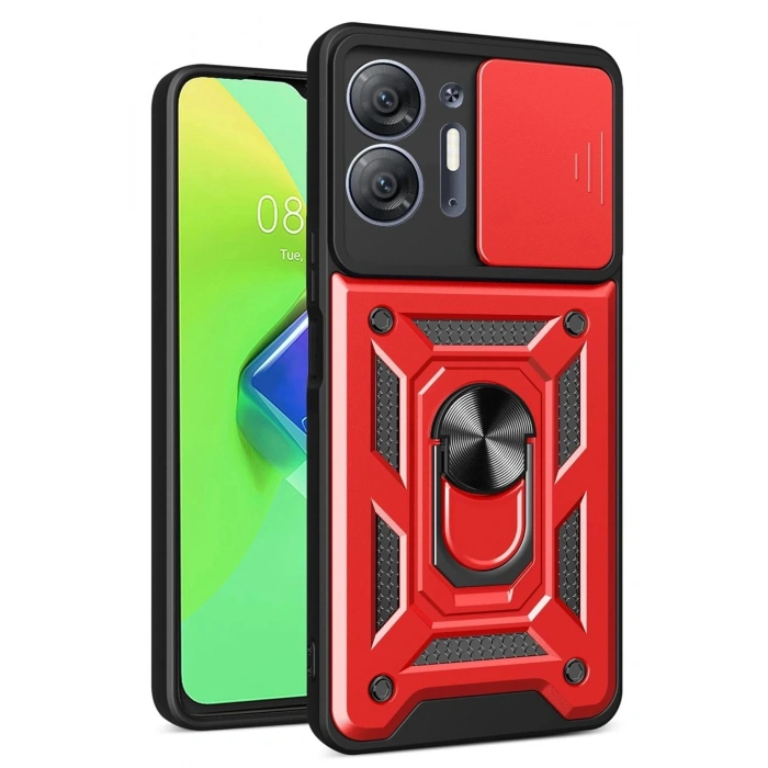 Durukar®  İnfinix Hot 30 5G Kılıf Pars Lens Yüzüklü Silikon - Kırmızı