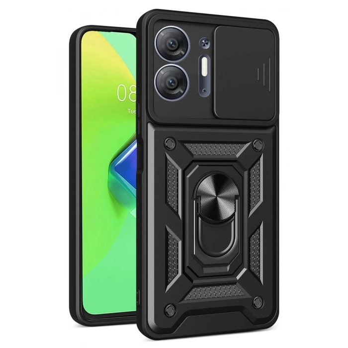Durukar®  İnfinix Hot 30 5G Kılıf Pars Lens Yüzüklü Silikon - Siyah