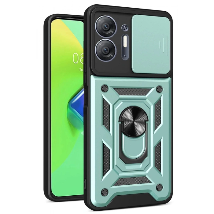 Durukar®  İnfinix Hot 30 5G Kılıf Pars Lens Yüzüklü Silikon - Yeşil