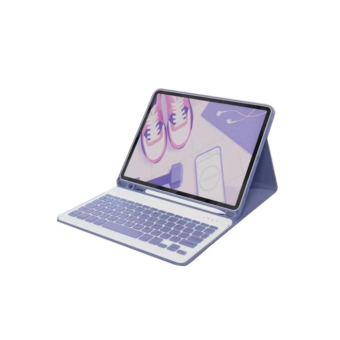 Durukar®  iPad Air 11 (2024) Kılıf KC01 Smart Klavyeli Tablet Kılıfı - Derin Mor