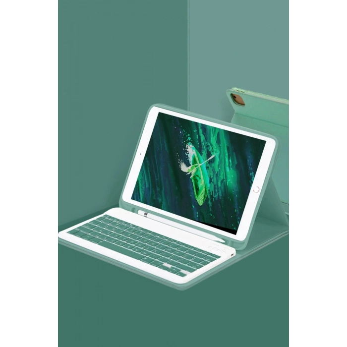 Durukar®  iPad Pro 11 (2022) Kılıf KC01 Smart Klavyeli Tablet Kılıfı - Koyu Yeşil