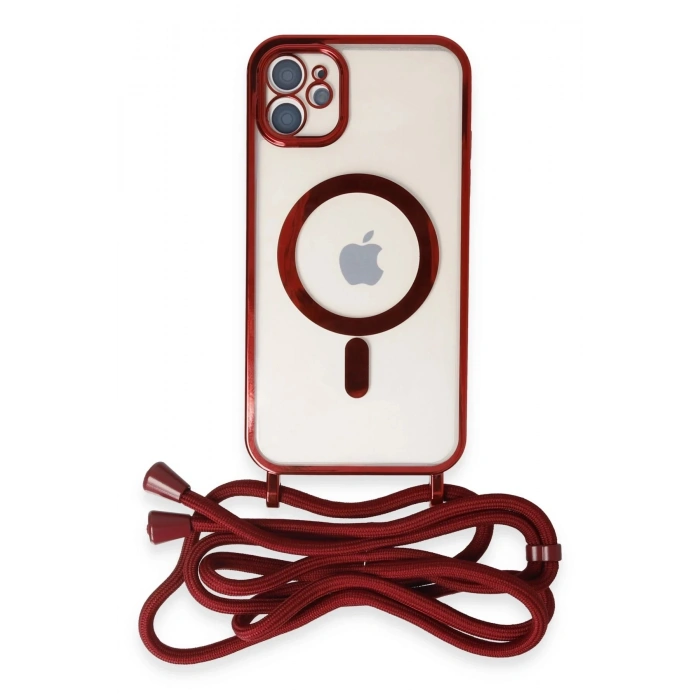 Durukar®  iPhone 11 Kılıf Divo Lazer Askılı Magsafe Kapak - Kırmızı