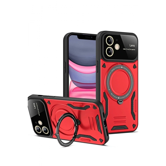 Durukar®  iPhone 11 Kılıf Joy Lens Standlı Kapak - Kırmızı