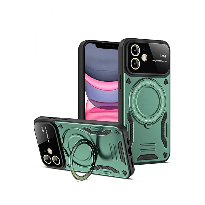 Durukar®  iPhone 11 Kılıf Joy Lens Standlı Kapak - Koyu Yeşil