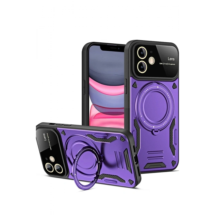 Durukar®  iPhone 11 Kılıf Joy Lens Standlı Kapak - Mor