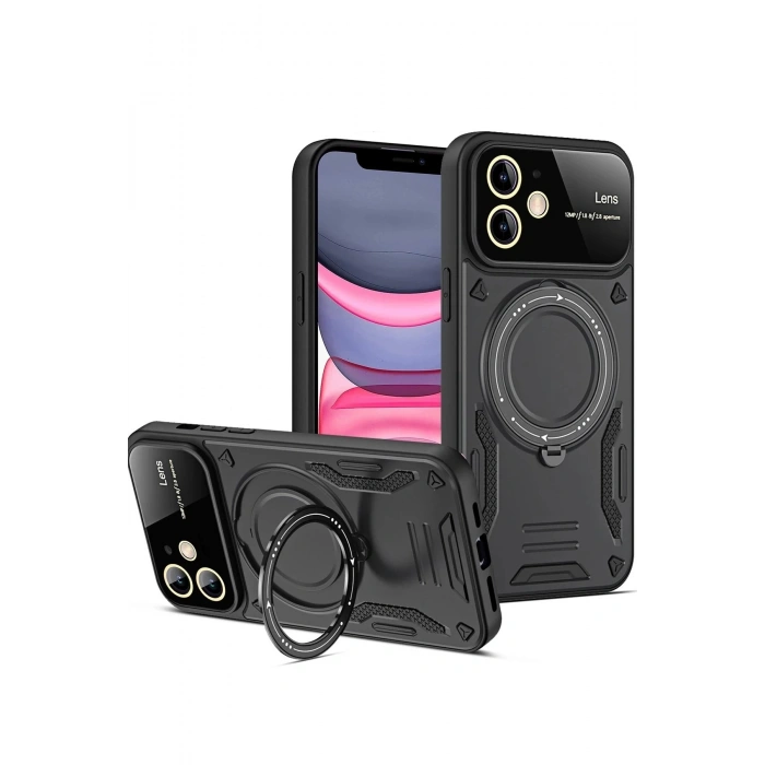 Durukar®  iPhone 11 Kılıf Joy Lens Standlı Kapak - Siyah