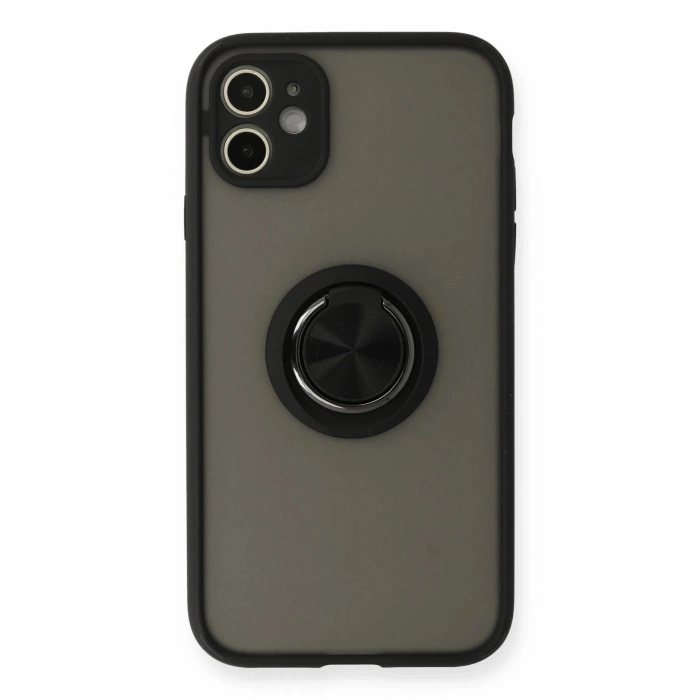 Durukar®   iPhone 11 Kılıf Montreal Yüzüklü Silikon Kapak - Siyah