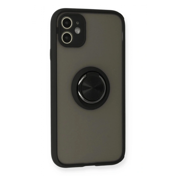 Durukar®   iPhone 11 Kılıf Montreal Yüzüklü Silikon Kapak - Siyah