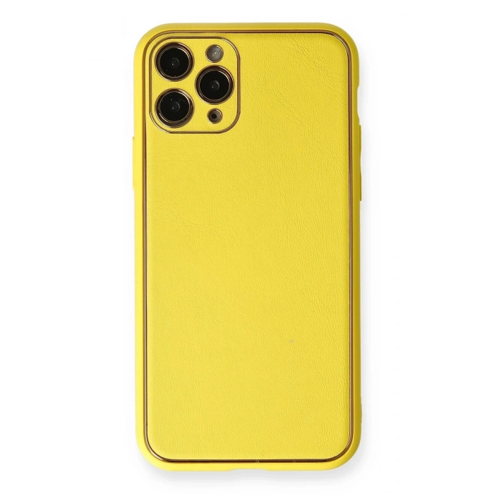 Durukar®  iPhone 11 Pro Kılıf Coco Deri Silikon Kapak - Sarı