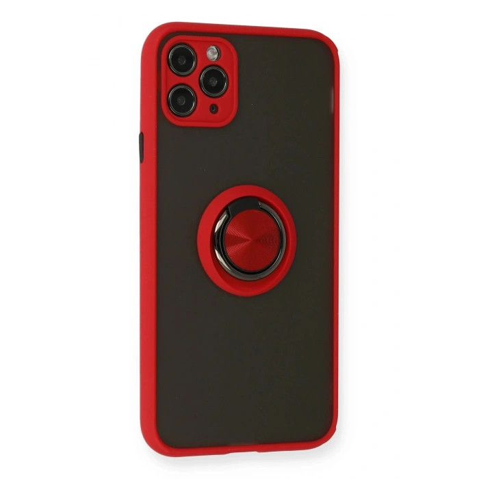 Durukar®  iPhone 11 Pro Kılıf Montreal Yüzüklü Silikon Kapak - Kırmızı