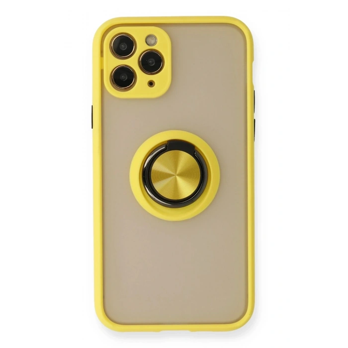 Durukar®  iPhone 11 Pro Kılıf Montreal Yüzüklü Silikon Kapak - Sarı