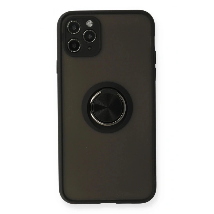 Durukar®  iPhone 11 Pro Kılıf Montreal Yüzüklü Silikon Kapak - Siyah
