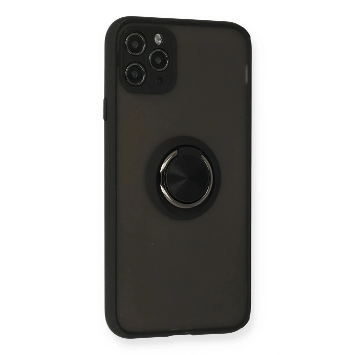 Durukar®  iPhone 11 Pro Kılıf Montreal Yüzüklü Silikon Kapak - Siyah