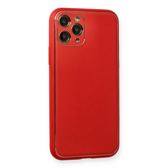 Durukar®  iPhone 11 Pro Max Kılıf Coco Deri Silikon Kapak - Kırmızı