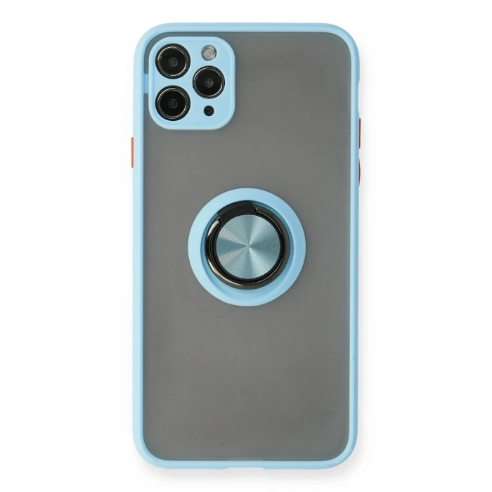 Durukar®  iPhone 11 Pro Max Kılıf Montreal Yüzüklü Silikon Kapak - Buz Mavi