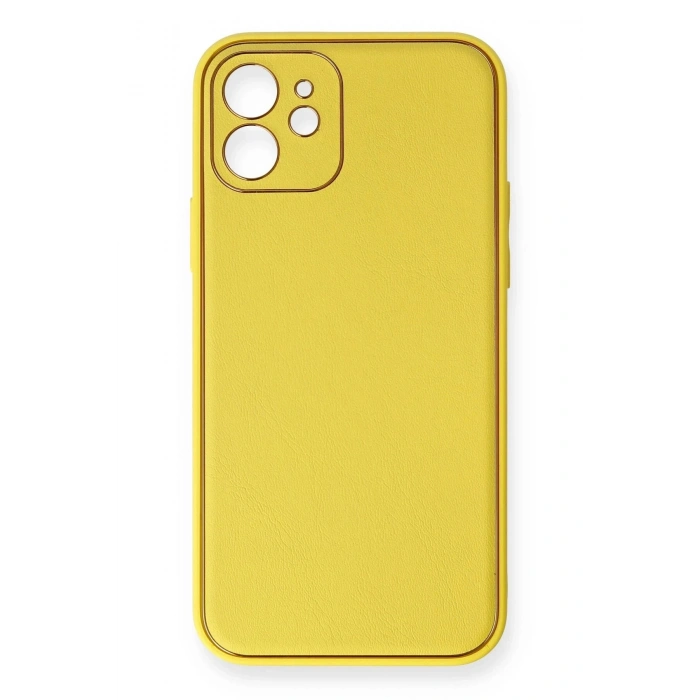 Durukar®  iPhone 12 Kılıf Coco Deri Silikon Kapak - Sarı