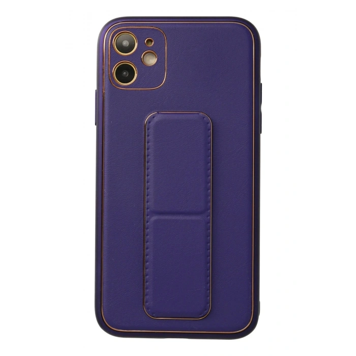 Durukar®  iPhone 12 Kılıf Coco Deri Standlı Kapak - Mor
