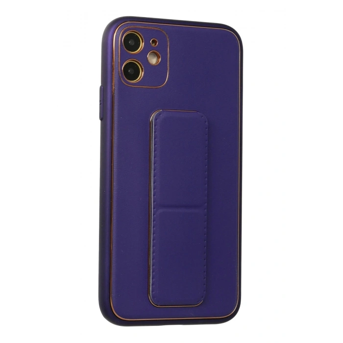 Durukar®  iPhone 12 Kılıf Coco Deri Standlı Kapak - Mor