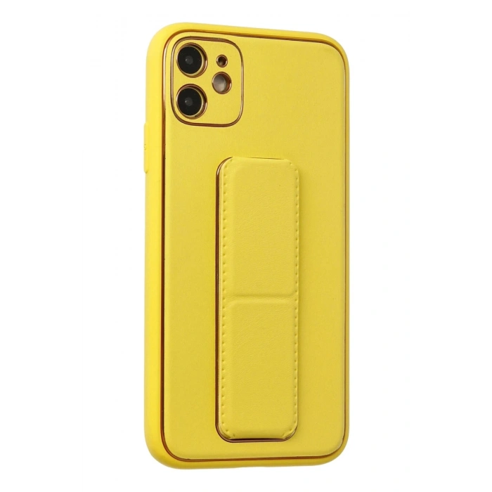 Durukar®  iPhone 12 Kılıf Coco Deri Standlı Kapak - Sarı