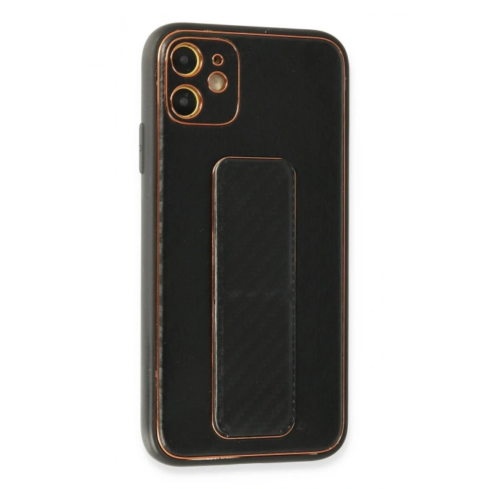 Durukar®  iPhone 12 Kılıf Coco Karbon Standlı Kapak - Siyah