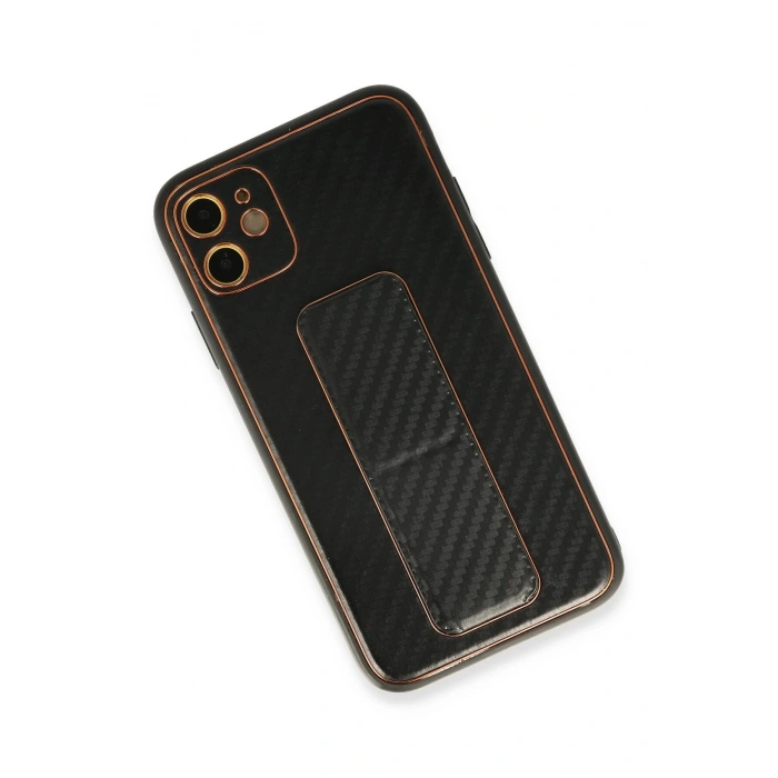 Durukar®  iPhone 12 Kılıf Coco Karbon Standlı Kapak - Siyah
