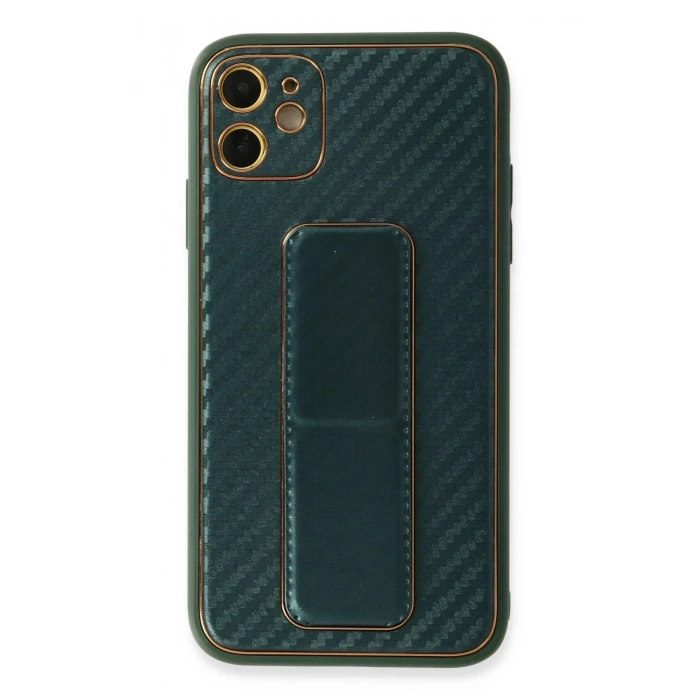 Durukar®  iPhone 12 Kılıf Coco Karbon Standlı Kapak - Yeşil