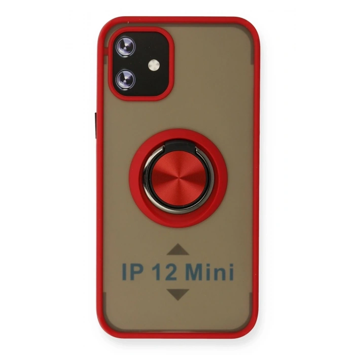 Durukar®  iPhone 12 Kılıf Montreal Yüzüklü Silikon Kapak - Kırmızı