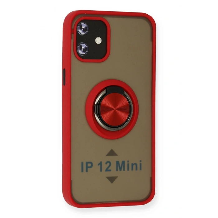 Durukar®  iPhone 12 Kılıf Montreal Yüzüklü Silikon Kapak - Kırmızı