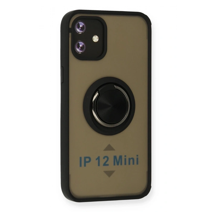 Durukar®  iPhone 12 Kılıf Montreal Yüzüklü Silikon Kapak - Siyah