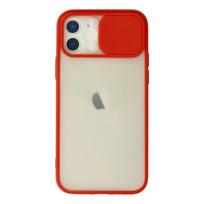 Durukar®  iPhone 12 Kılıf Palm Buzlu Kamera Sürgülü Silikon - Kırmızı
